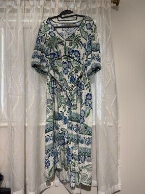 Maxi Dress with Blue & Green Floral Print